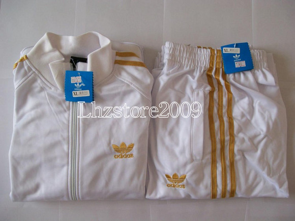 adidas white and gold tracksuit